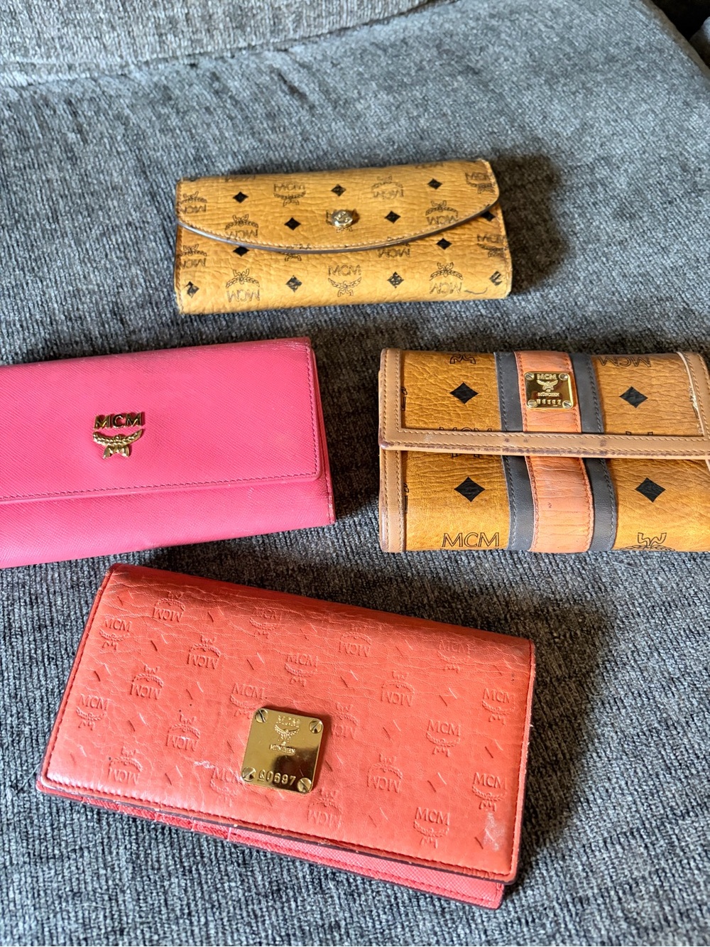 MCM Cognac, Pink Continental Wallets with Gold Logo Bundle